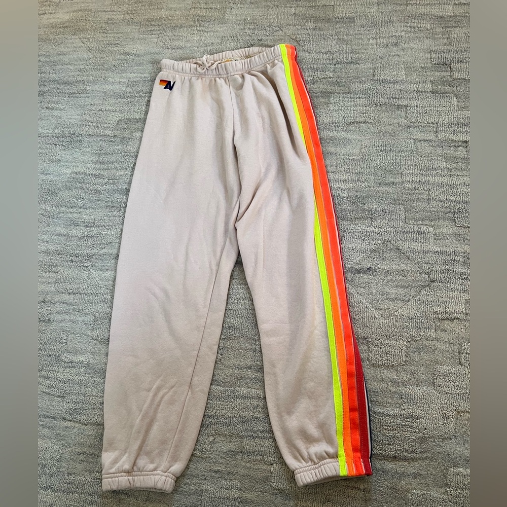 Aviator Nation Cream w Neon Stripes Sweatpants - Adult m